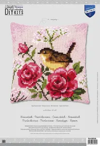 CUSHION BIRD/ROSES - Cross Stitch Kit: Cushion: Bird and Roses - Vervaco