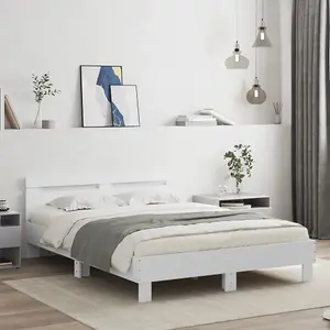 Berkfield Bed Frame with LED without Mattress White 140x190 cm