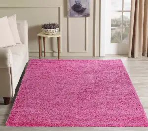 Serdim Rugs Plain Living Room Shaggy Area Rugs Pink 60x110 cm