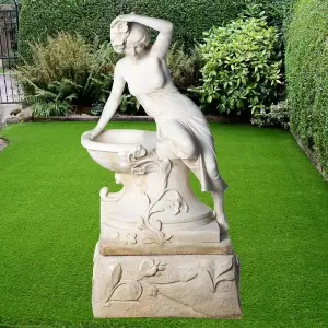 Large White Stone Bathing Lady Statue with Large Base