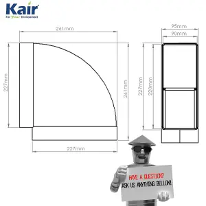 Kair 90 Degree Horizontal Elbow Bend 220mm x 90mm - 9 x 4 inch Rectangular Plastic Ducting Adaptor