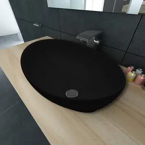 Luxury Ceramic Basin Oval-shaped Sink Black 40 x 33 cm