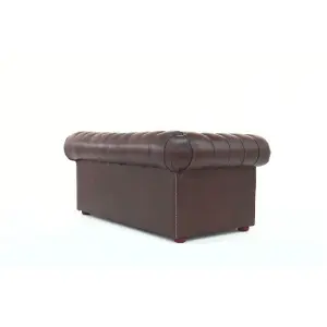 Chesterfield 2 Seater Antique Brown Real Leather Tufted Buttoned Sofa Settee In Classic Style