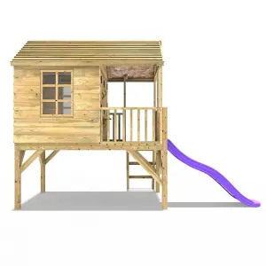 Rebo 5FT x 5FT Childrens Wooden Garden Playhouse on Deck with 6ft Slide - Falcon Purple