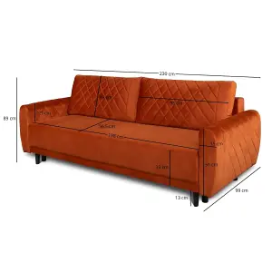 Roma 3 Seater Sofa Bed with Storage - Copper (VELUTTO33)