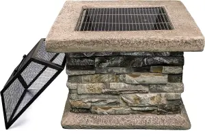 Homeology Fireology VIETRI Majestic Garden Fire Pit Brazier and Barbecue with Eco-Stone Finish