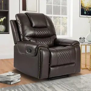 Recliner Manual Chair in Brown Faux Leather