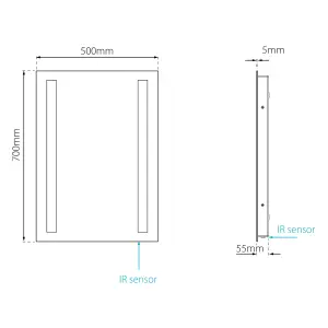 Sensio Uno Rectangular Wall-mounted Bathroom Illuminated Mirror (H)70cm (W)50cm