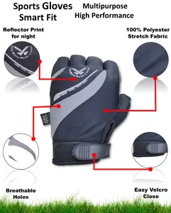 SMART FIT & Multipurpose Fingerless Sports Leather, Top Premium Quality Italian Polyester, GEL Padded Lightweight Gloves