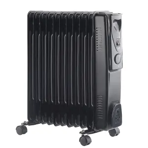 Right Radiators Oil Filled Radiator 11 Fin 2500W Electric Portable Heater 3 Heat Thermostat Black