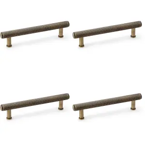 4 PACK - Knurled T Bar Pull Handle - Antique Brass - 128mm Centres Premium Drawer Door