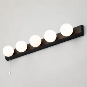 Litecraft Tasmieno Black 5 Lamp Hollywood Style Bathroom Wall Light