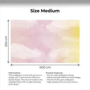 Sunrise Pink & Yellow Watercolour Gradient Wallpaper Mural - Peel & Stick Wallpaper - Size Medium (400 x 250 cm)