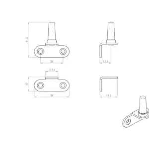 Flush Fitting Cranked Window Casement Pin 25mm Fixing Centres Polished Brass