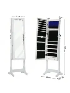 SONGMICS LED Jewelry Cabinet, Full Length Mirrored Jewellery Armoire, Lockable Jewellery Organiser With 2 Drawers