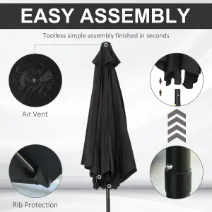 Outsunny Patio Umbrella Parasol Sun Shade Garden Aluminium Black 2.7M