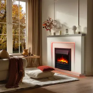 Bempton Electric Fireplace Suite - Grey top, White hearth, Black fire.