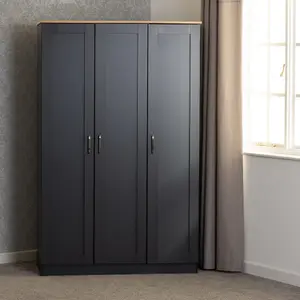 Portland 3 Door Wardrobe in Grey with Oak Effect Finish