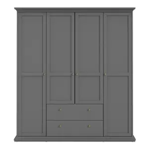 Paris Wardrobe with 4 Doors and 2 Drawers in Matt Grey