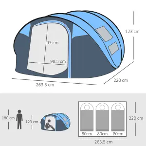 Outsunny Camping Tent Dome Pop-up Tent with Windows for 4-5 Person Sky Blue