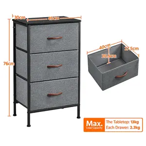 Yaheetech Fabric Chest of Drawers with 3 Drawers Dark Grey