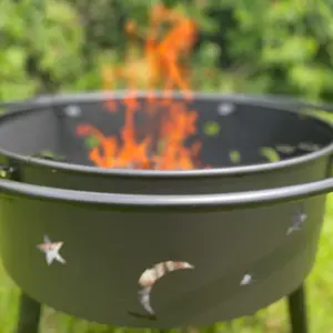 Star and Moon Fire Bowl with Grill, Safety Guard, Poker & Premium Cover