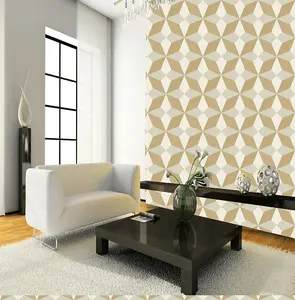 Linear Diamond Geometric Wallpaper Metallic Gold Beige Retro Paste Wall Vinyl