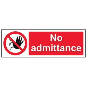 No Admittance Prohibition Access Sign - Adhesive Vinyl 300x100mm (x3)