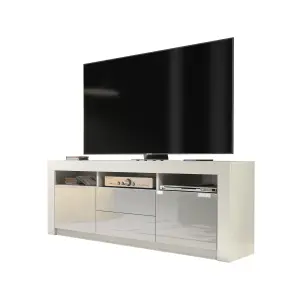 Modern TV Unit 160cm White with High Gloss Grey Doors - Creative Furniture