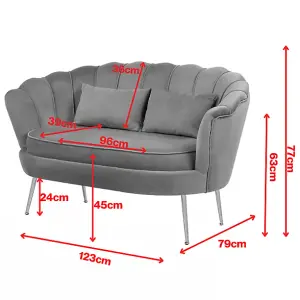 2 Seater Loveseat Small Sofa in Light Grey Velvet