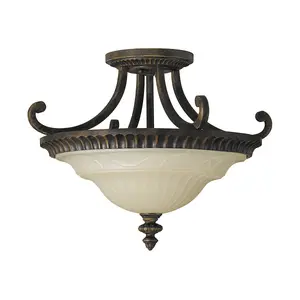 Elstead Drawing Room 2 Light Ceiling Semi Flush Light Walnut, E27