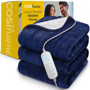 Cosi Home Double Fleece & Sherpa Electric Heated Throw - Navy