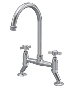 Traditional Bridge Mixer Kitchen Tap with Crosshead Handles - Brushed Nickel