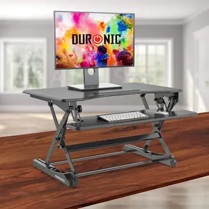 Duronic DM05D23 Sit-Stand Desk Workstation, Desk Convertor, Manual Height Adjustable 15-49cm, 90-57cm Platform - black