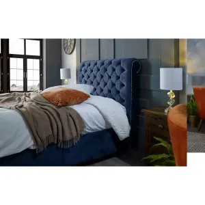 Veneta Plush Velvet Blue Bed Frame