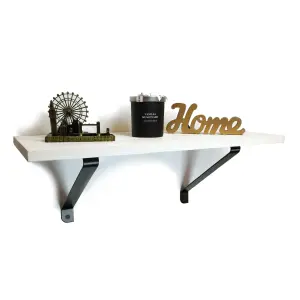 Solid Pine Rustical Shelf White with Black GALA Bracket 25x120cm