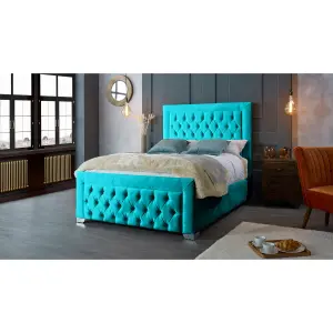 Gelson Plush Velvet Teal Bed Frame