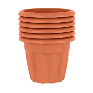 Wham 6x Vista Plastic Planter, Round Garden Plant Pot, Extra Small Floor Pot (25cm, 4.5L, Pack of 6) Made in UK (Terracotta)