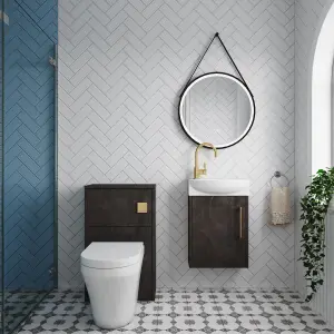 Power Cloakroom Bundle - Right Wall Hung Vanity Unit, Concealed Cistern WC Unit, Toilet & Tap, 440mm - Slate/Brass - Balterley