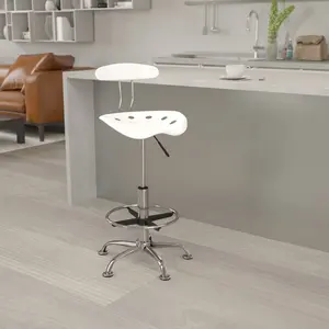 Vibrant Chrome Drafting Stool with Tractor Seat White