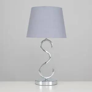 ValueLights Cabonna Modern Sleek Design Polished Chrome Touch Table Lamp with Grey Light Shade