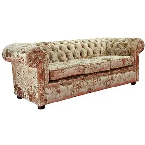 Chesterfield Crystal 3 Seater Sofa Lustro Gilded Velvet Fabric In Classic Style