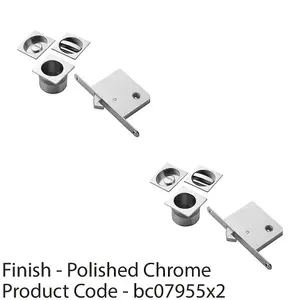 2 PACK - Complete Locking Sliding Pocket Door Pack Set- Polished Chrome Square Thumbturn WC