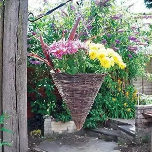 12" Rattan Cone Garden Hanging Basket - Natural Wicker Rattan Basket Hanging Plants Planter Pot with Detachable Hanging Chain