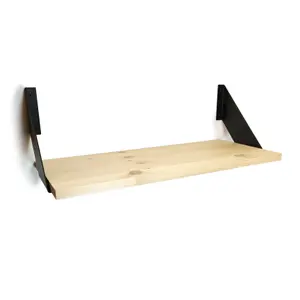 Solid Pine Rustical Shelf Primed with Black FLAT Bracket 25x120cm