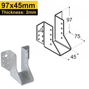 Heavy Duty 2mm Thick Galvanised Face Fix Joist Hanger 45x97mm