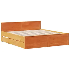 Berkfield Bed Frame without Mattress with Headboard Wax Brown 200x200 cm Solid Wood Pine