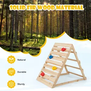 Costway Double Sided Triangle Climber Wooden Climbing Toy w/ Climbing Rocks