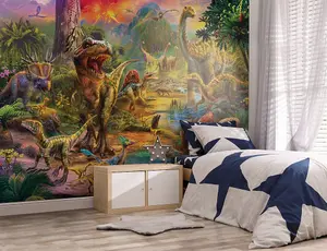 Walltastic Landscape of Dinosaurs Multicolour Smooth Wallpaper Mural 8ft high x 10ft wide