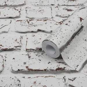 GoodHome Vulpin White Brick Smooth Wallpaper Sample